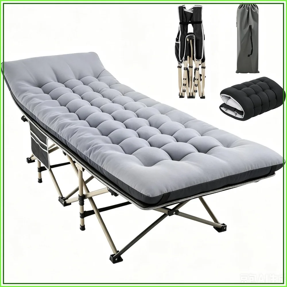 

Folding Camping Cot Portable Outdoor Bed for Adults w/Mat & Storage Bag Heavy Duty for Travel Office Home Nap