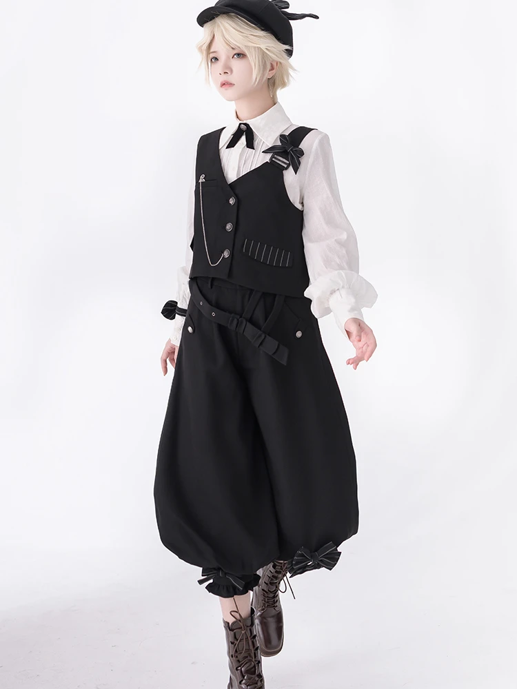 Tajne poranne Post ciemne wydanie Retro wiosenne jesienne Ouji Lolita kamizelka/koszula/przycięte spodnie przez Pre-order kroniki księżniczki