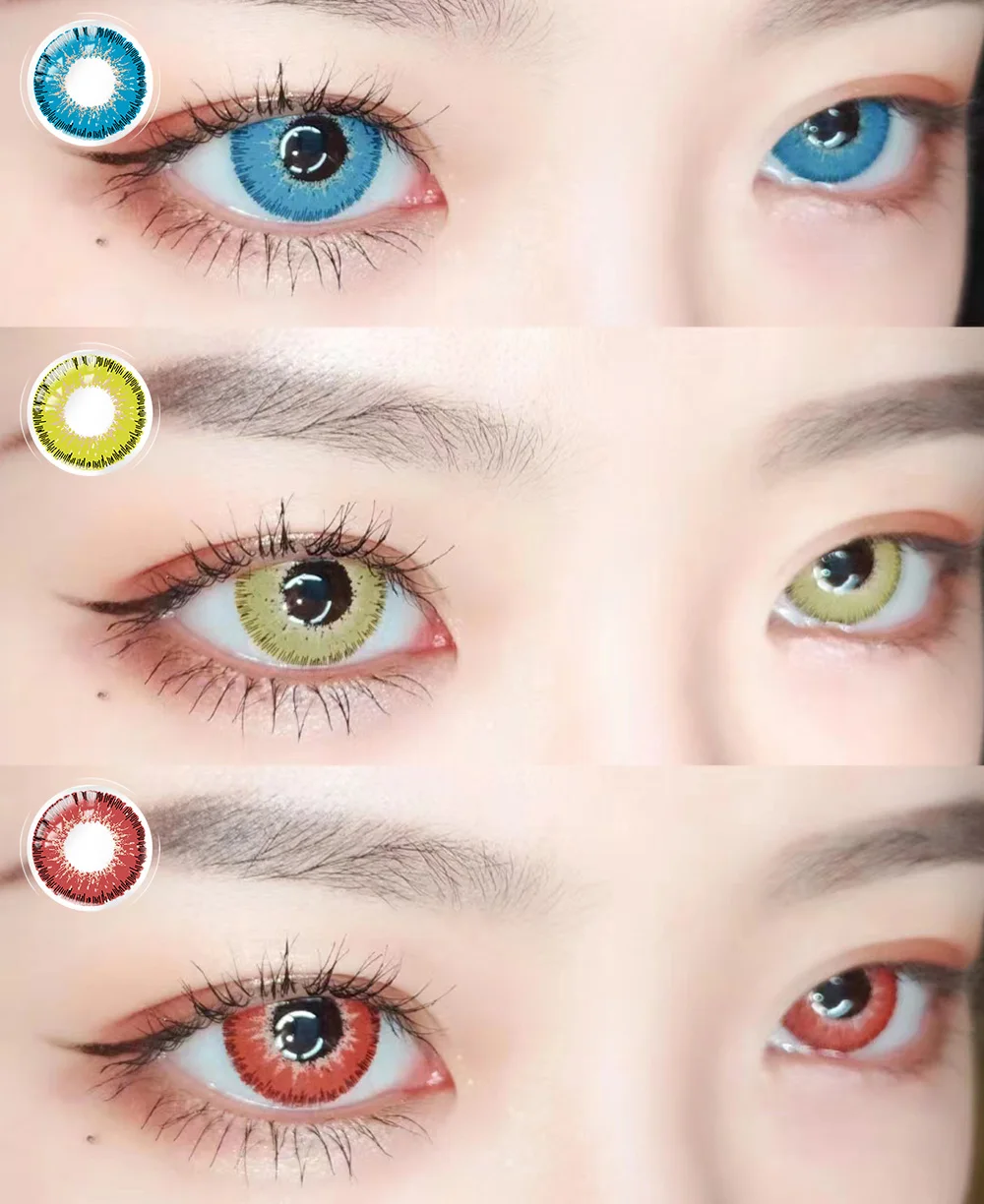 OVOLOOK-Anime Lenses 10 Color Contact Lenses for Eyes Big Eye Lenses Blue Red Green Pink Purple Lenses Yellow Eye Lenses Yearly