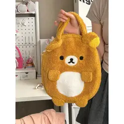 2024 New Kawaii Rilakkuma Berber Fleece Shoulder Bag Stereoscopic Doll Handbag Cute Miscellaneous Storage Bag Girl Birthday Gift