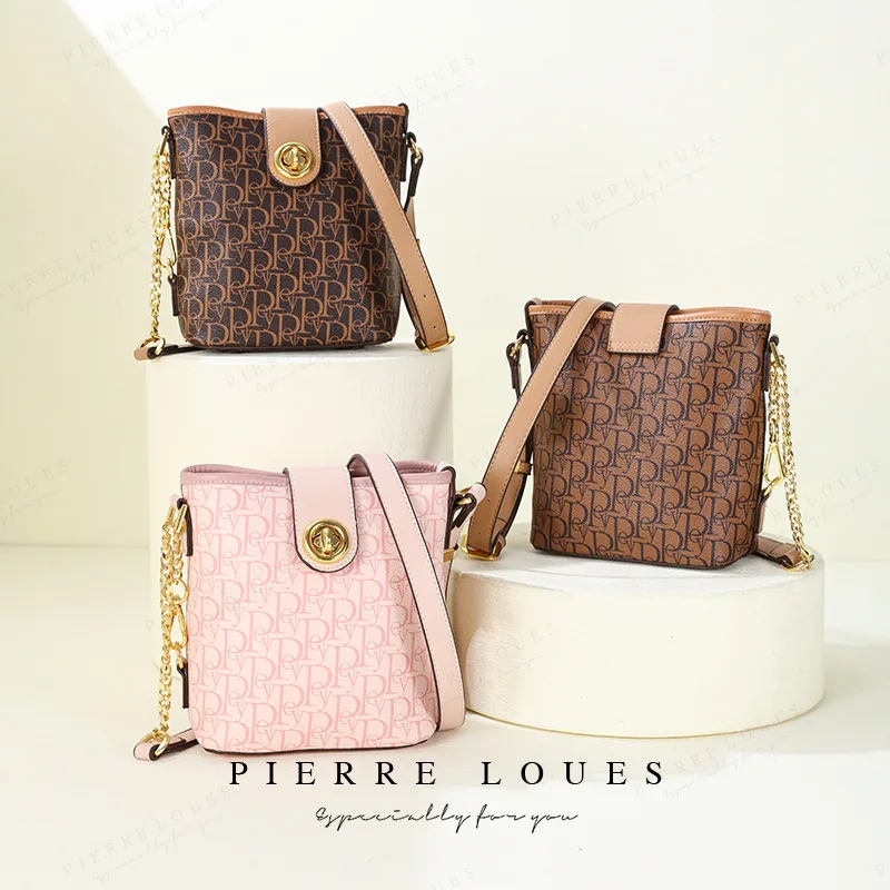 PIERRELOUES New Bag high-end exquisite large-capacity Women's bag fashion retro women's bag Bucket bag Large capacity phone bag