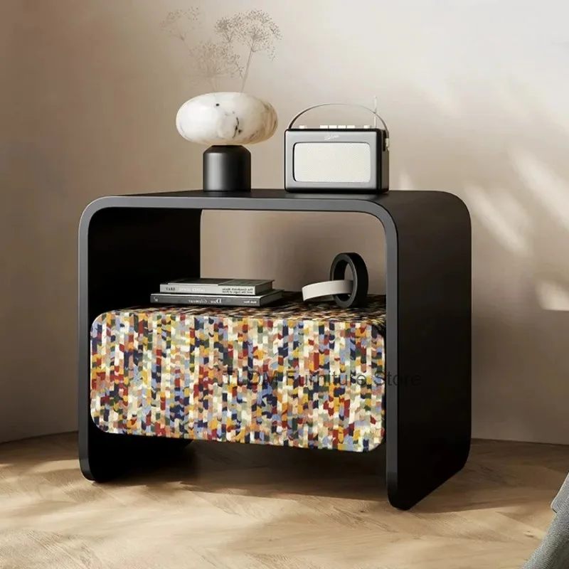 U-shaped Frame End Table Open Lower Shelf with Patterned Modern Minimalist Accent Side Table for Bedroom Living Room Decor