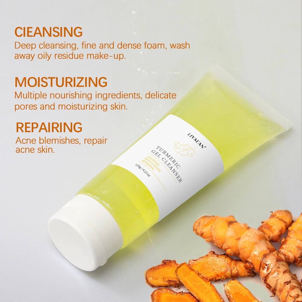 Turmeric Cleansing Gel Facial Cleanser Brighten Oil Control Reduce Blackheads Acne Clean Pores Soothe Moisturize Foam Face Wash