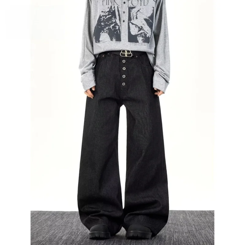 

Женские джинсы с высокой талией, прямые, широкие, на пуговицах, удлиняющие, стройнящие, с эффектом потертости, длиной в пол, слегка расклешенные