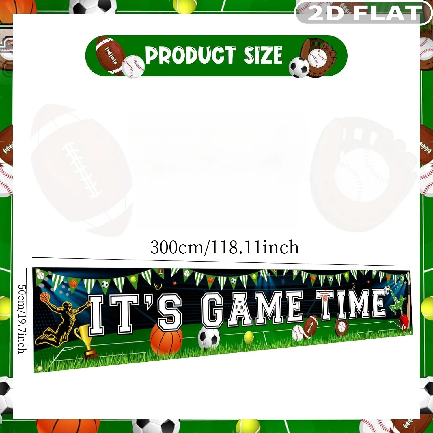 1pc Sports Themed Outdoor Flag, 50x300cm Sports Banner, Outdoor Decorations, It’s Game Time Sports Theme Hanging Garden Yard