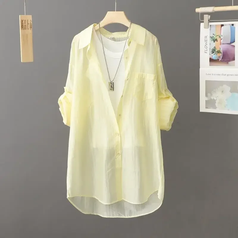 Female New 2026 Summer New Very Fairy Sunscreen Shirt Versatile Shirt Jacket Breathable Thin Micro-transparent Sunscreen Clothes 4