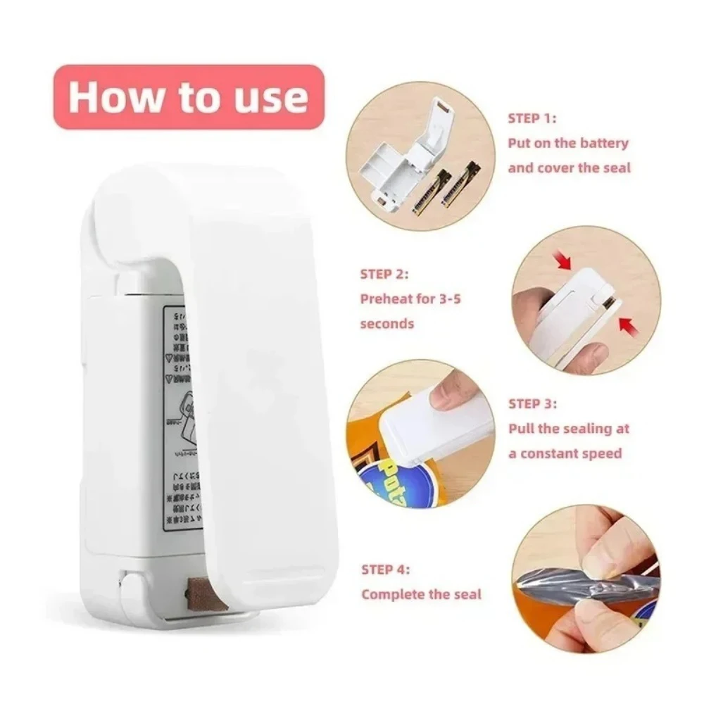 1pcs Mini Seal Machine Heat Bag Sealing Machine Package Sealer Bags Thermal Food Bag Closure Clip Handheld Food Heat Sealer Tool