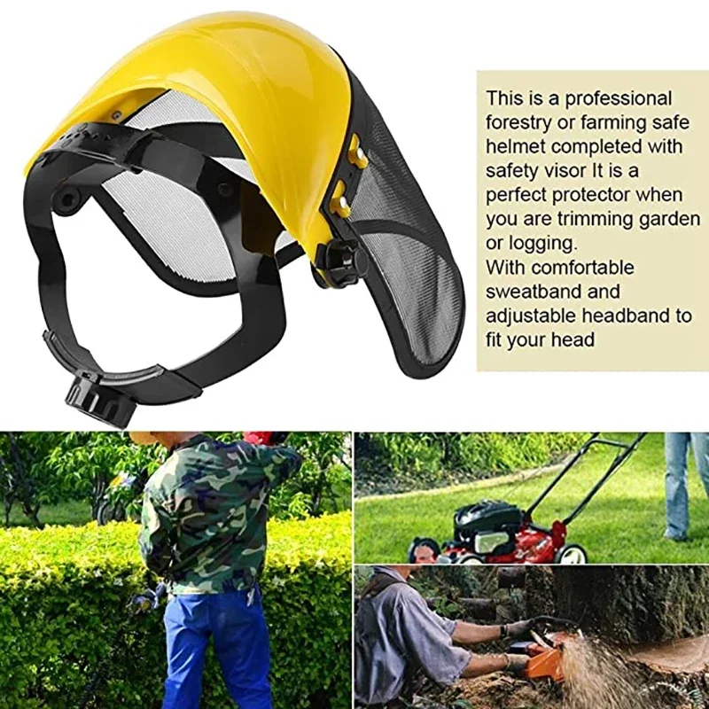 Casco de seguridad con visera de malla de cara completa para jardín, desbrozadora, protección forestal, alta calidad
