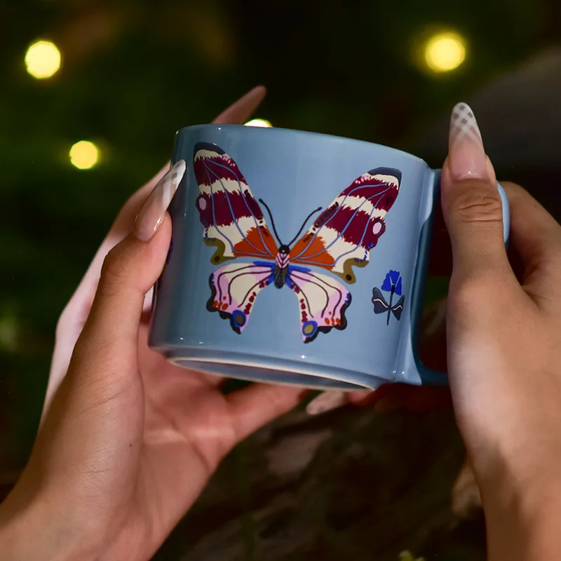 1pc Creative Butterfly High-End Ceramic Cup Large Capacity Home Office Coffee Mug Gift for Office or Home