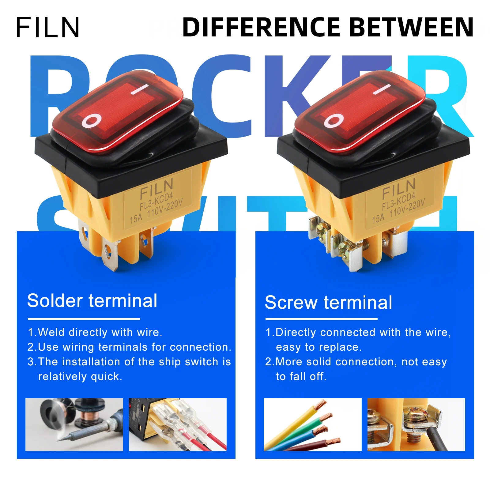 on off 30A/250V Heavy Duty 4 pin DPST IP67 Sealed Waterproof T85 Auto Boat Marine Toggle Rocker Switch with LED 12V 220V 30x22