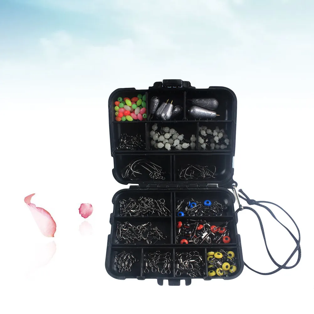 

177Pcs Fishing Tools Set Complete Angling Gear Kit Including Hooks Weights Splitter Rings for Sea Offshore Night Fishing