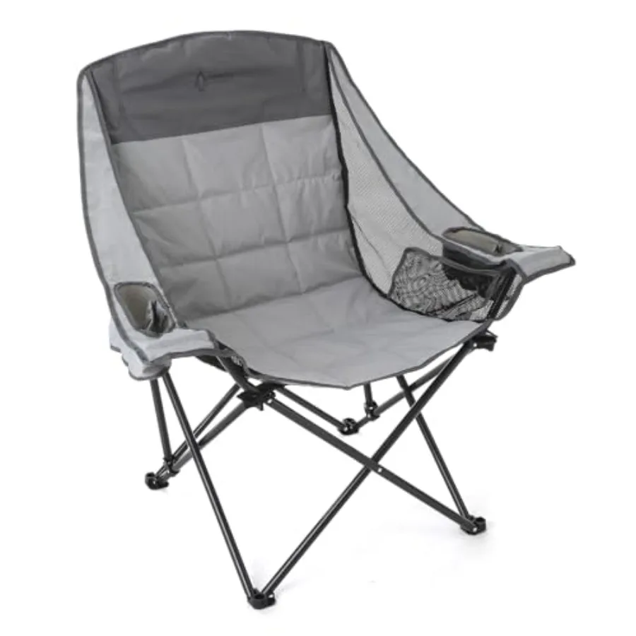 Oversized Folding Camping Chair, Heavy-Duty 300 lbs Capacity, Adjustable Double Cup Holder, Mesh Panels, Inner Storage Pockets