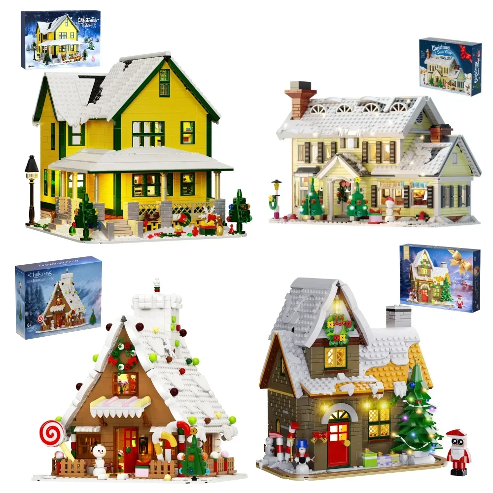 2024 Christmas Tree House Snow Village Building Block Set Gingerbread House New Year Nutcracker Atmosphere Decorations Kids Toy