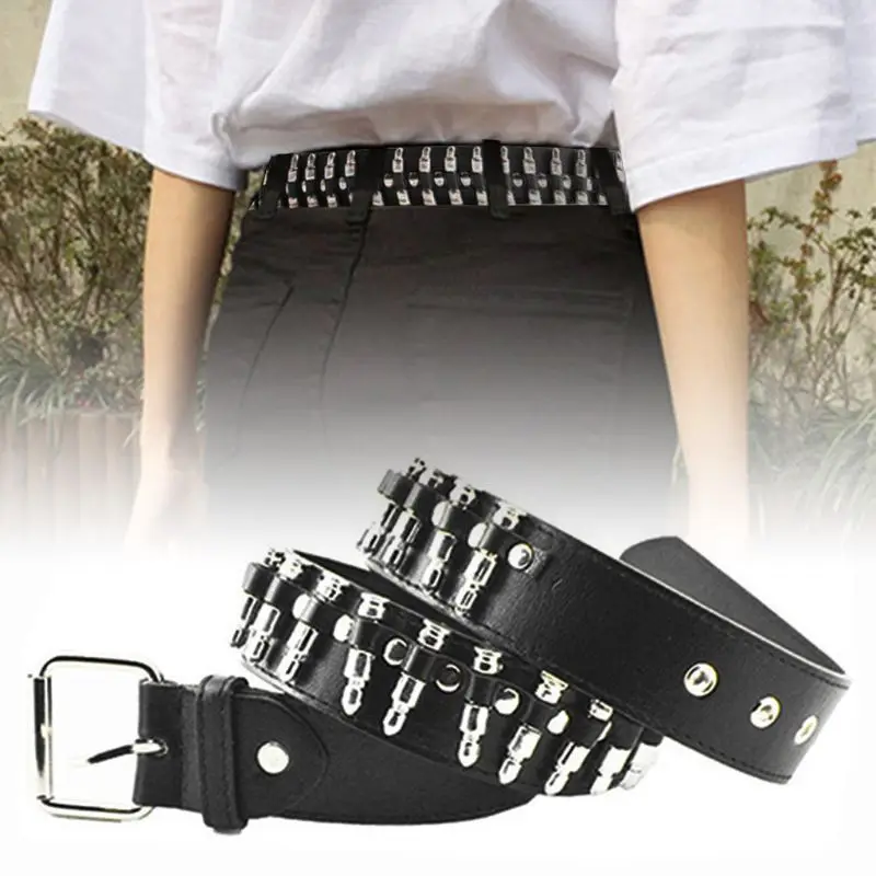 

Women Waist Chain Belt Alloy and Faux Leather Gothic Punk Waist Belt Adjustable F0T5