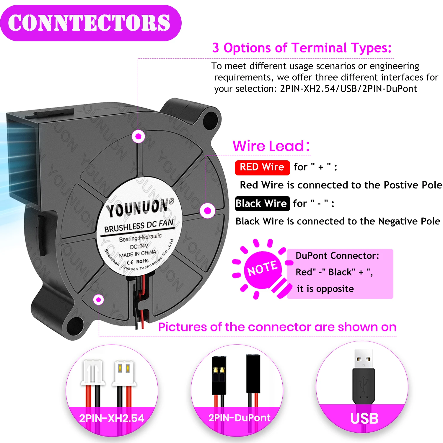 5015 50mm DC 24V 12V 5V 2핀 듀얼 볼/슬리브 베어링 브러시리스 냉각 터빈 블로워 팬 50mm x 15mm 블로워 쿨러 팬