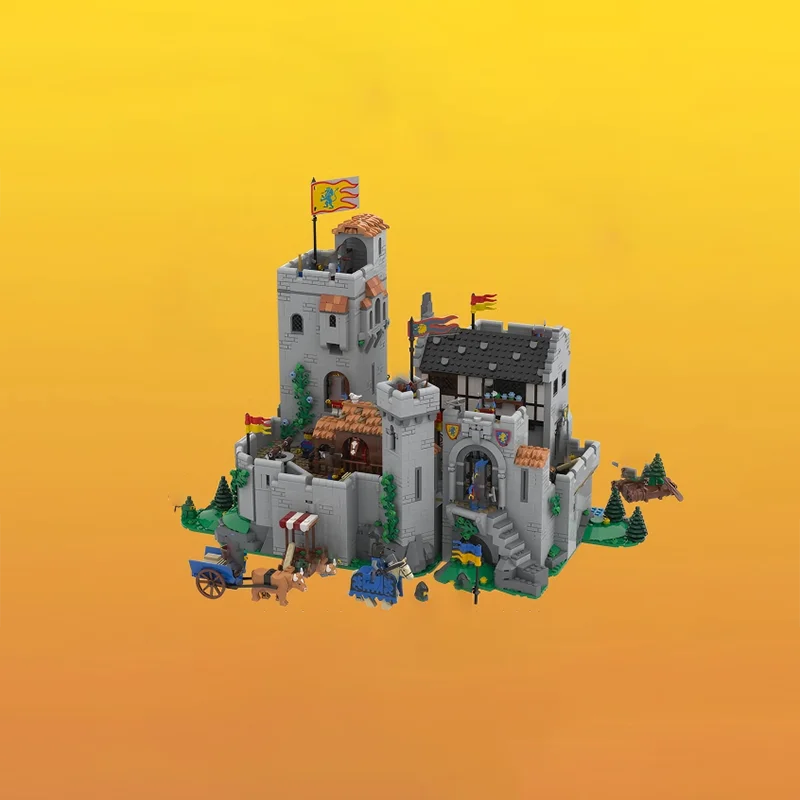 

MOC medieval castle building lion knight fortress model DIY assembly building block toy children's birthday gift