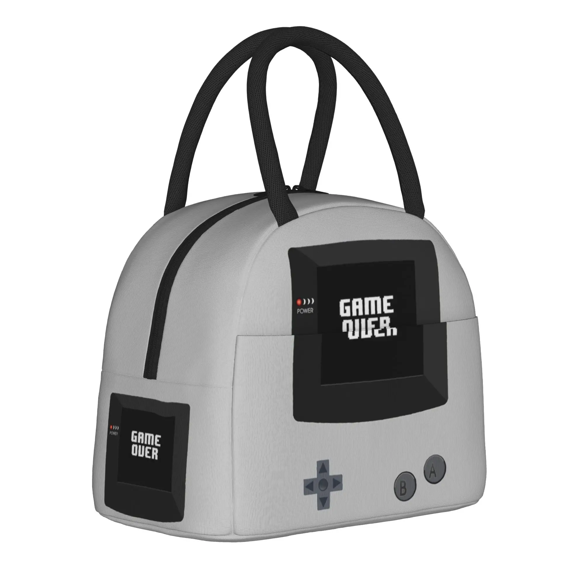 Games Console Handheld Gamer Game Over Tote Insulated Lunch Bag  Handheld Food Bags Reusable Thermal Cooler For Office Bento Box