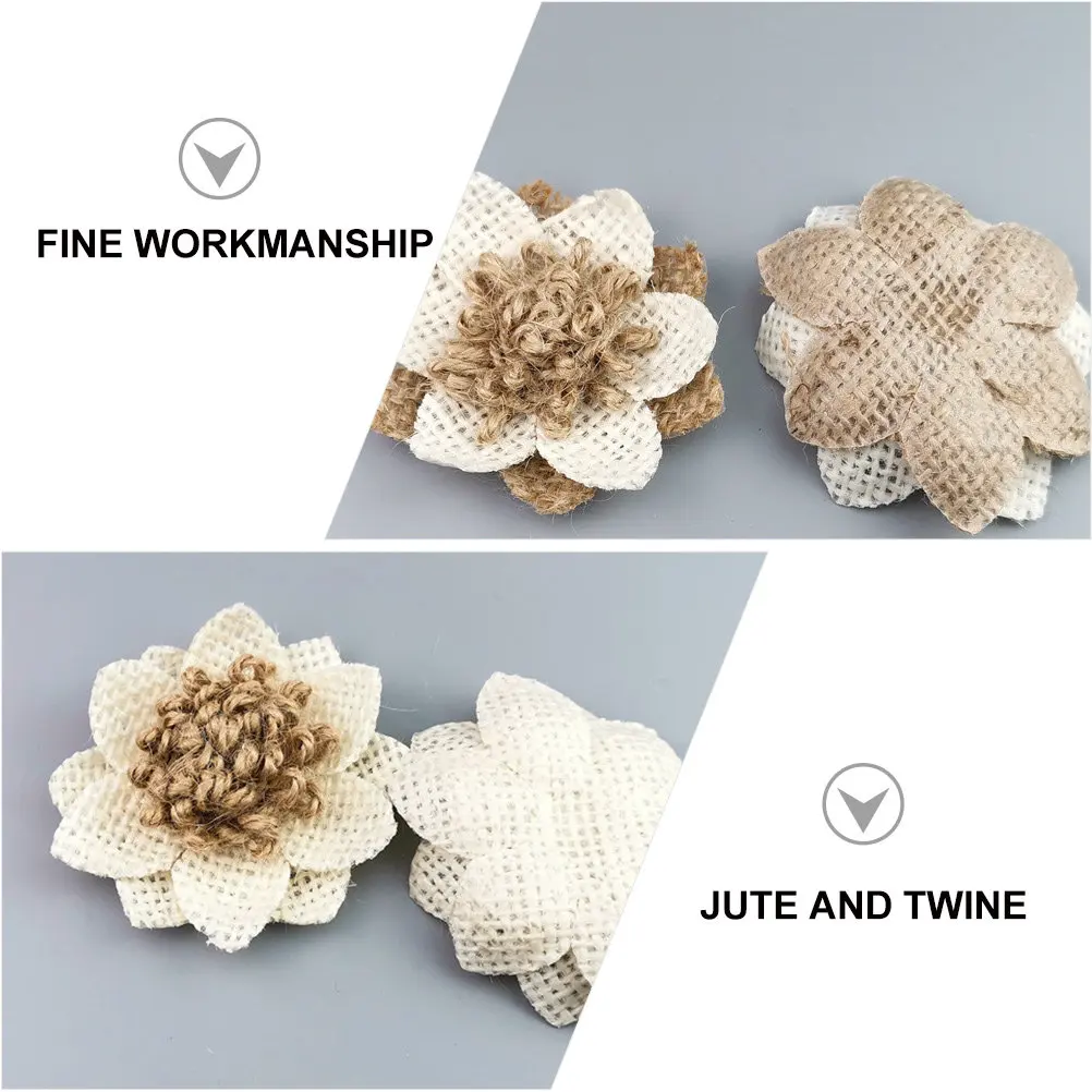 6pcs Handmade Burlap Flowers for DIY Wedding Decor, Rustic Party Decoration & Clothing Accessories