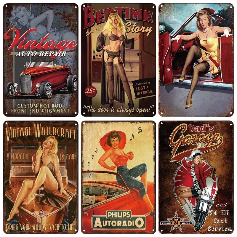 Tin Sign Hot Road Pin Up Sexy Girl Vintage Metal Plaque Retro Plate Wall Sticker Poster For Shop Man Cave Clu Workshop Decor