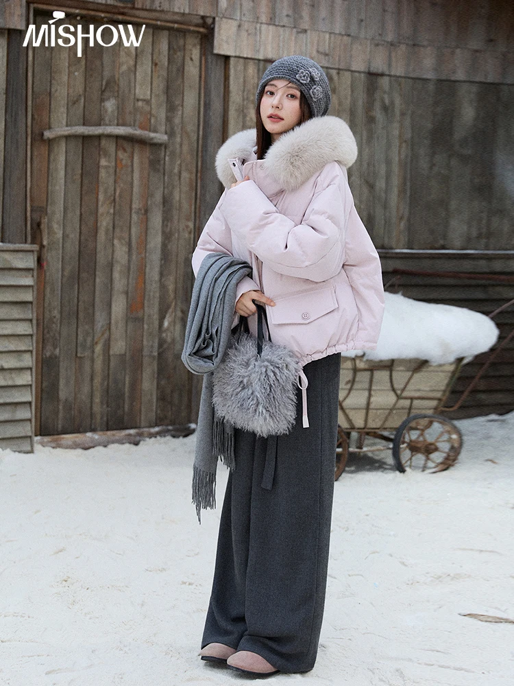 MISHOW-Chaqueta corta y ligera para mujer, chaqueta holgada de manga larga con cuello de piel desmontable, abrigo cálido MXE87Y0084