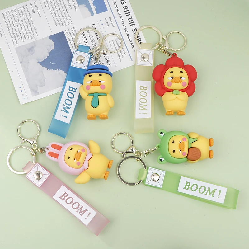 Porte-clés de canard bouleversé de dessin animé pour les enfants, pendentif souple, mini animal, porte-clés de sac mignon, accessoires de pendentif, cadeau d'anniversaire