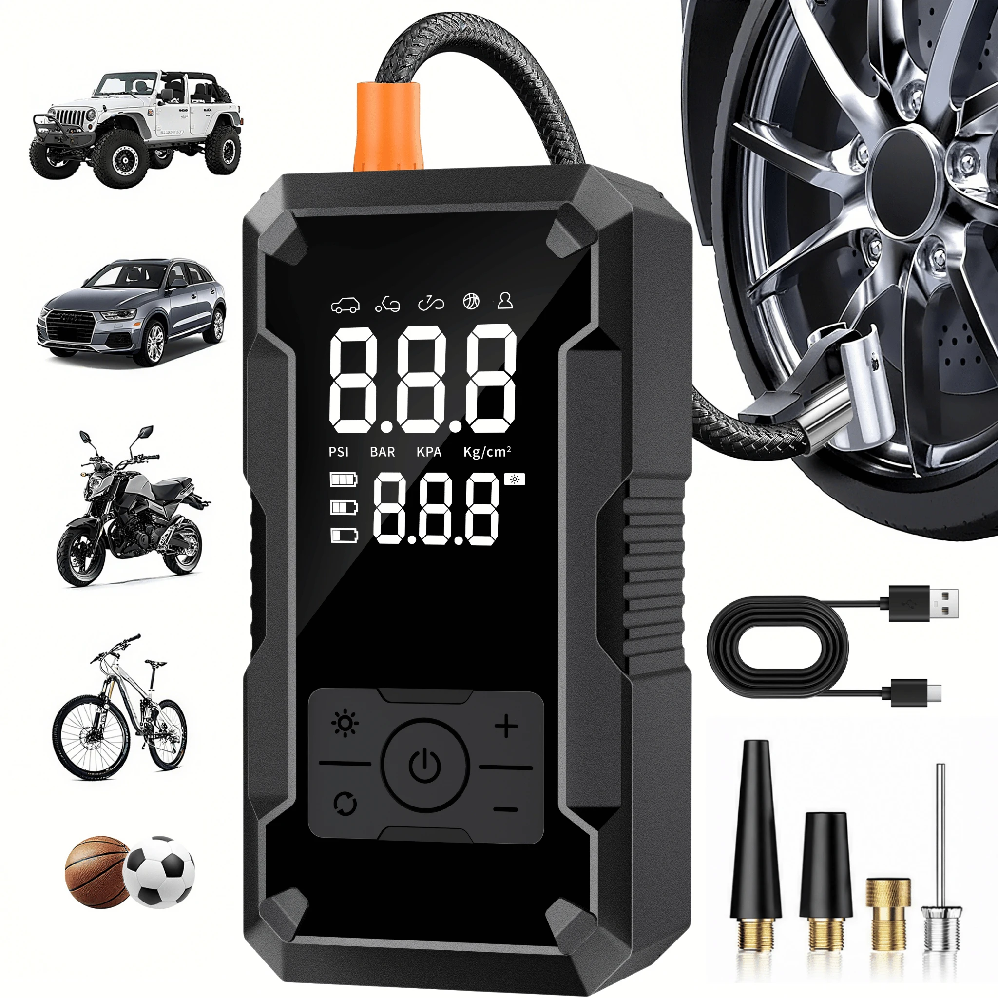 Digital Tire Pressure Gauge Rechargeable - STSCELZ, gonfleur de pneus pour voiture,