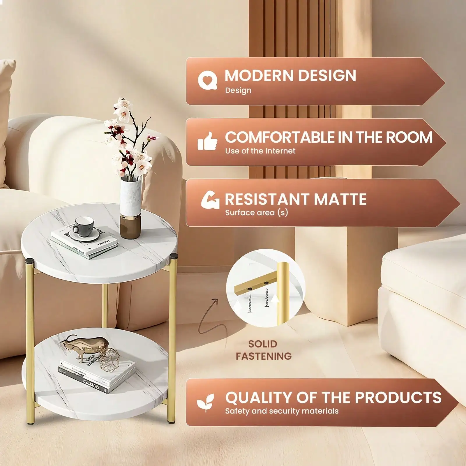 Double-Tier Round Side Table, Minimalist Sofa Table & Coffee Table, Dual-Purpose Indoor/Outdoor Decorative Table Double-Layer Metal Reinforcement, Easy Assembly Suitable For Indoor/Outdoor Decor, Dail image 4