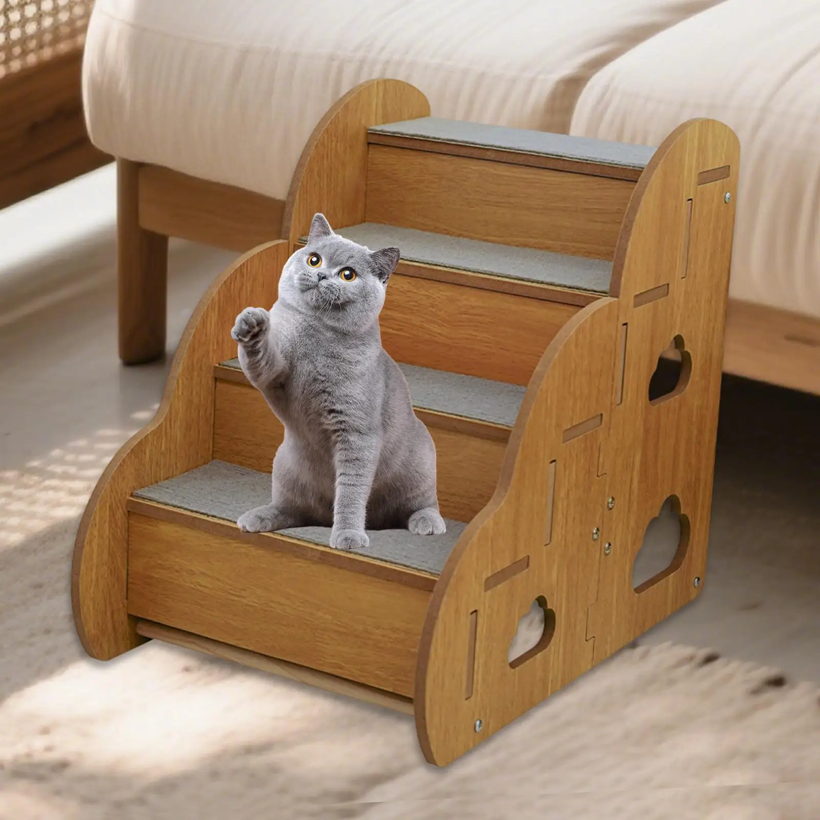 

Лестница для собак с 4-ступенчатой противоскользящей способностью для щенков, котят, 45x30x40 см, нежная деревянная рампа для альпинизма