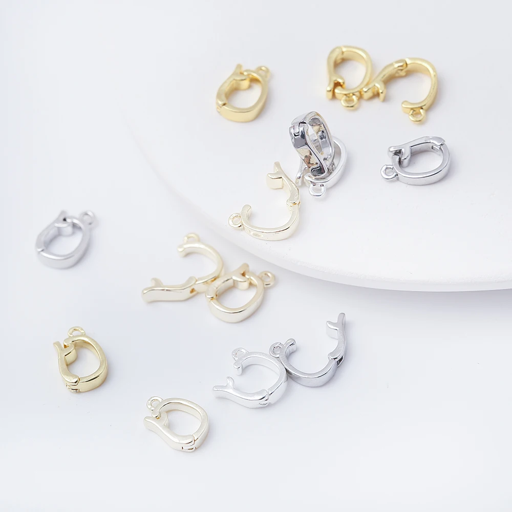 Hinged Pendant Bail Clasp Brass Gold Plated Pearl Enhancer Clip Snap Connector For Diy Bracelet Necklace Jewelry Making Supplies