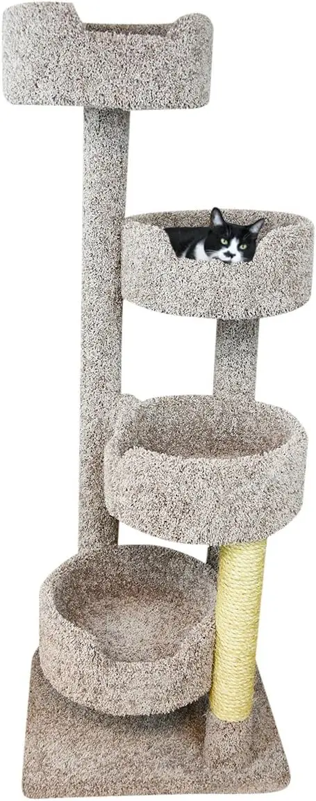 190209-EarthTone Large Cat Tower with 4 Easy to Access Spacious Perches, Neutral