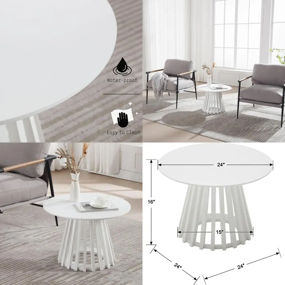 

Modern Geometric Base Coffee Table, White Accent Table for Living Room, Office, Lounge