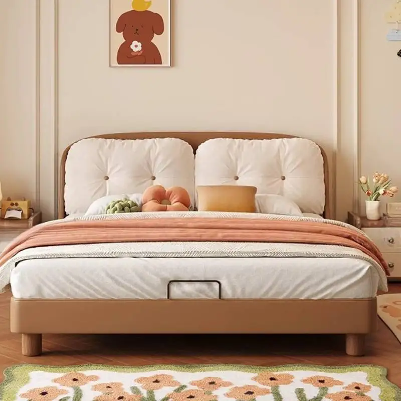 Nordic Support Decoration Bed Adults Backrest Cute Solid Frame Bed Modern Household Storage Wooden Camas De Dormitorio Furniture
