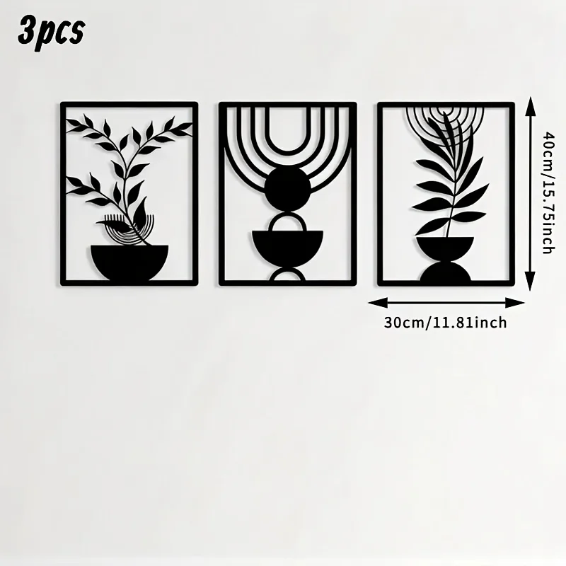 3pcs Bohemian Metal Wall Art Set - Abstract Silhouette Sculpture, Geometric Minimalist Design, Living Room Accent Decor Gift