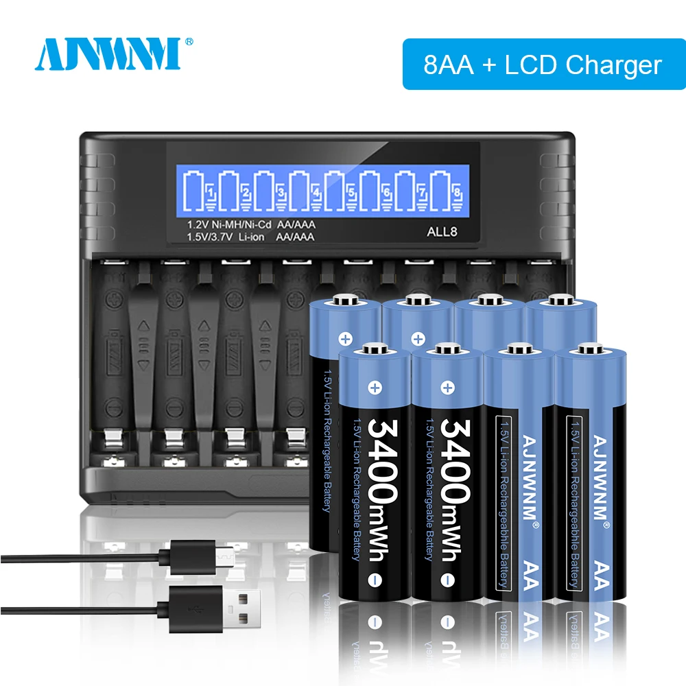 AJNWNM 1.5V AA Battery 3400mWh 1.5V Lithium Li-ion Rechargeable battery AA 1.5V camera flashlight 1.5v AA Rechargeable Battery