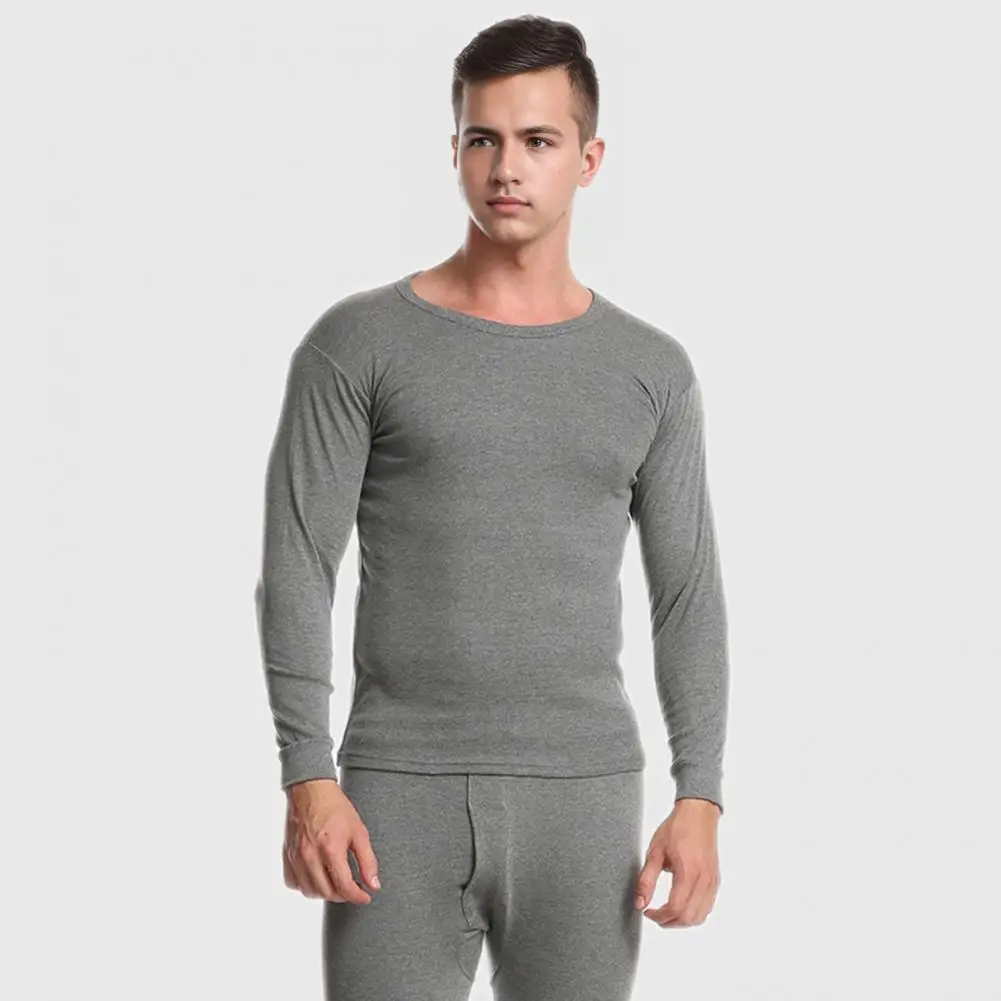 

Men Pajamas Men's O-neck Long Sleeve Pajama Set with Elastic Waist Pants 2 Piece Solid Color Homewear Suit for Comfortable