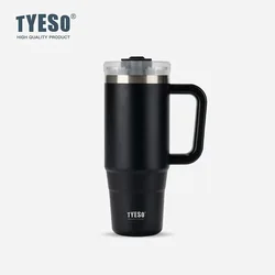 Tyeso 900ML/1200ML Thermal Water Bottle Stainless Steel Insulated Coffee Mug Car Cup Large Capacity Cold Straw Handle Ice Cup