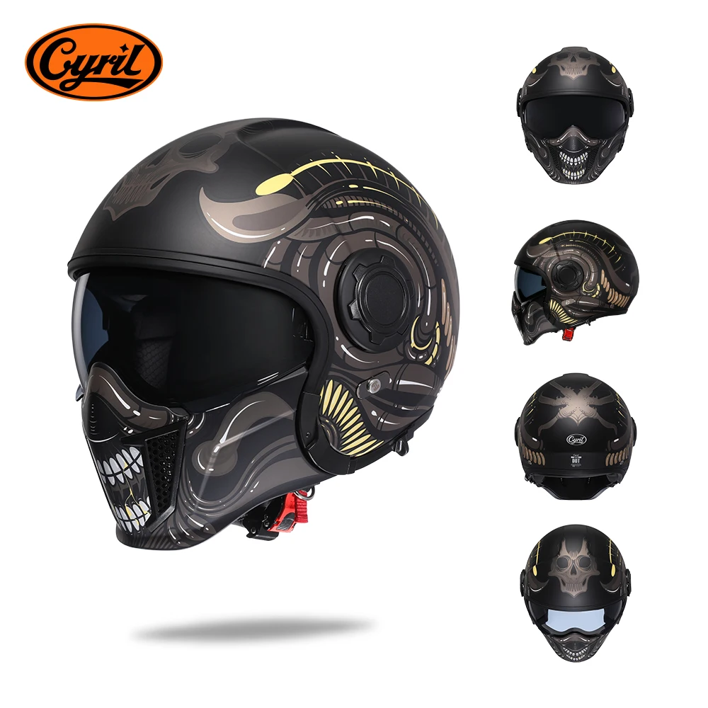 CYRIL Motorhelm Volledige Gezicht Open Helmen 3/4 Mannen Vrouwen Modulaire Dual Vizier Helm Voor Motorfiets ECE DOT Goedgekeurd