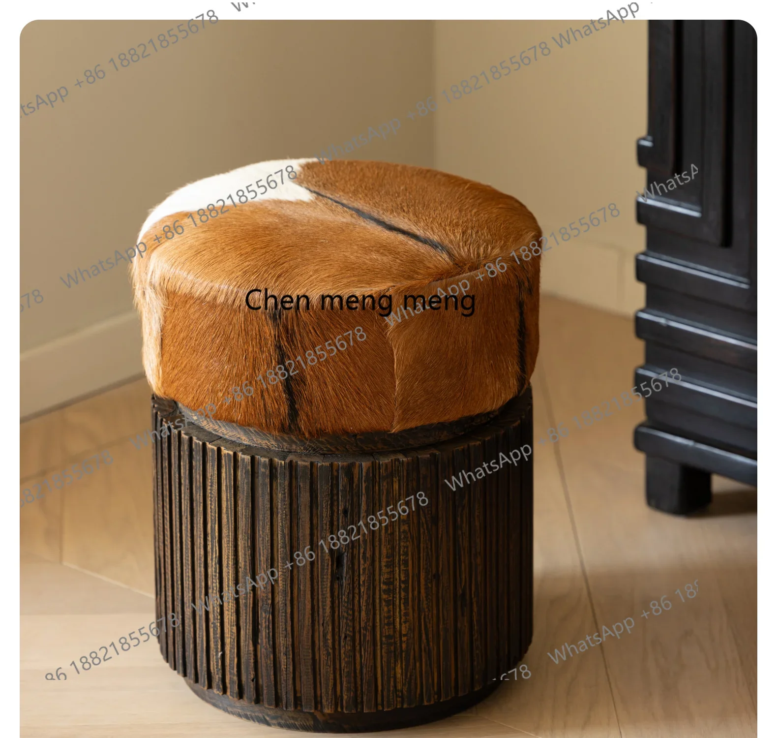 X  Medieval round wool teak pier tea art study dining stool living room single stool