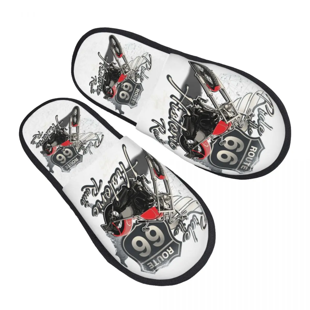 

Custom US 66 Biker House Slippers Women Soft Memory Foam Route 66 America Highway Motorcycle Slip On Bedroom Slipper Shoes