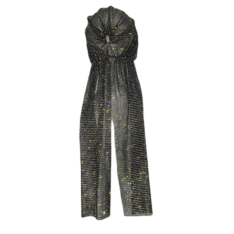 Elastic Rhinestone Pirate Bandana Long Tail Head Scarf Music Performance Headwear for Women Western Style Accessory