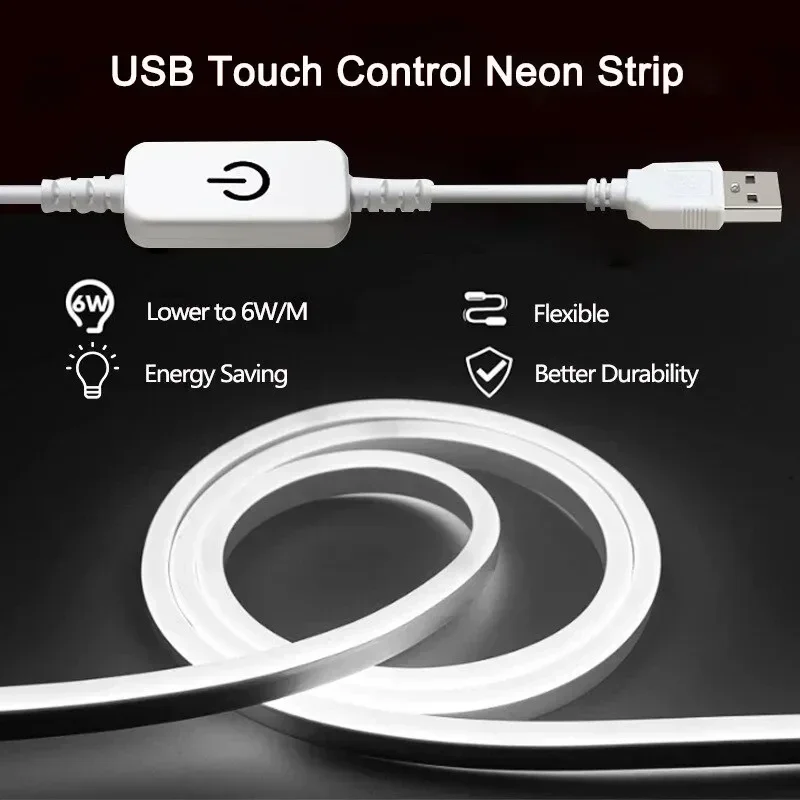 Flexible USB Neon Light with Touch Switch Adjustable Brightness DIY Design Ambient Lighting Neon Light for Wall Room Decoration image 3