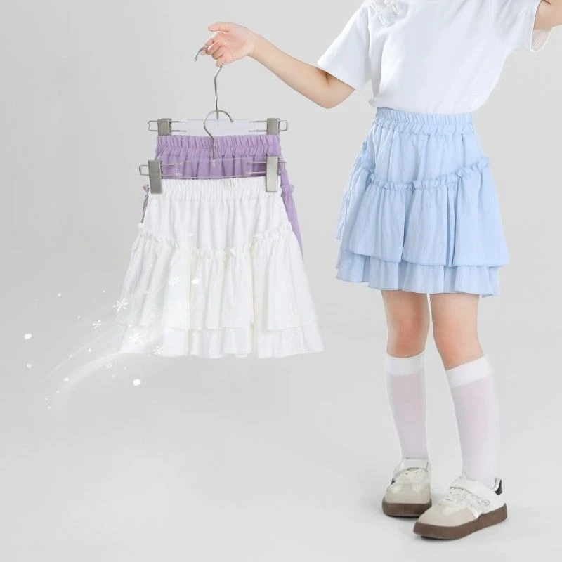 Kids Girls White Cake Skirts 2025 New Arrival Teenage Summer Mini Skirts Princess Purple Blue A-line Thin Skirt Japanese Style