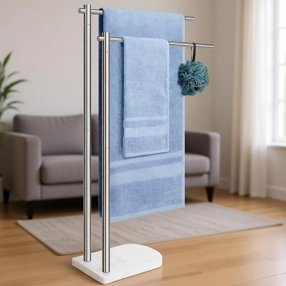 

Двухуровневая вешалка для полотенец из нержавеющей стали с мраморным основанием, отделка матовый никель, современная подставка для полотенец для ванной комнаты/душа