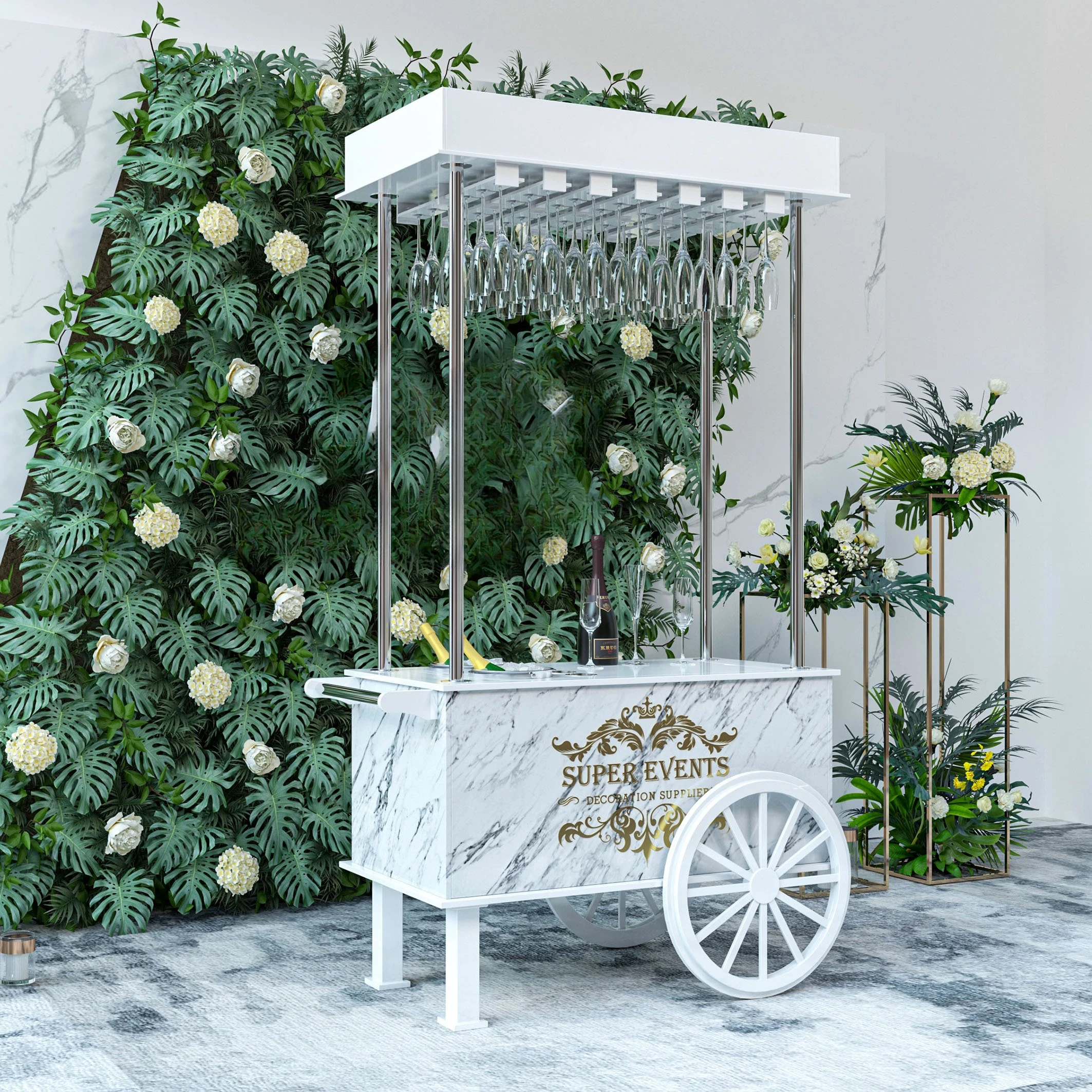 Hot Sale Popular Candy Display Wedding Champagne Cart Supplier Trolley PVC Champagne Cart for Events