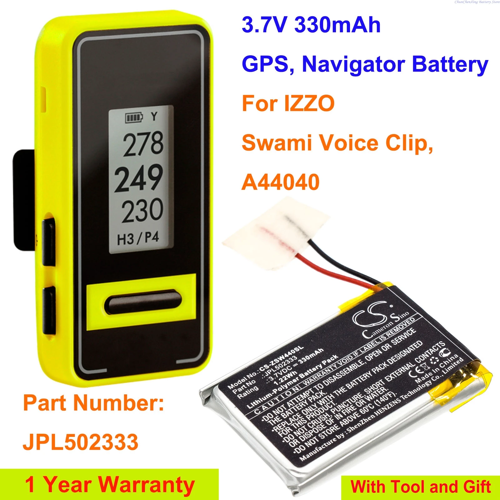 

Cameron Sino 3.7V 330mAh GPS, Navigator Battery JPL502333 for IZZO Swami Voice Clip, A44040 +TOOL
