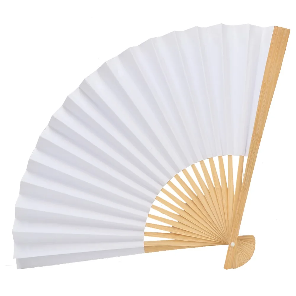 4pcs Wooden Frame Folding Hand Fans Paper Material Lightweight Handheld Folding Fans DIY Craft Fans Decorative Hand Fans