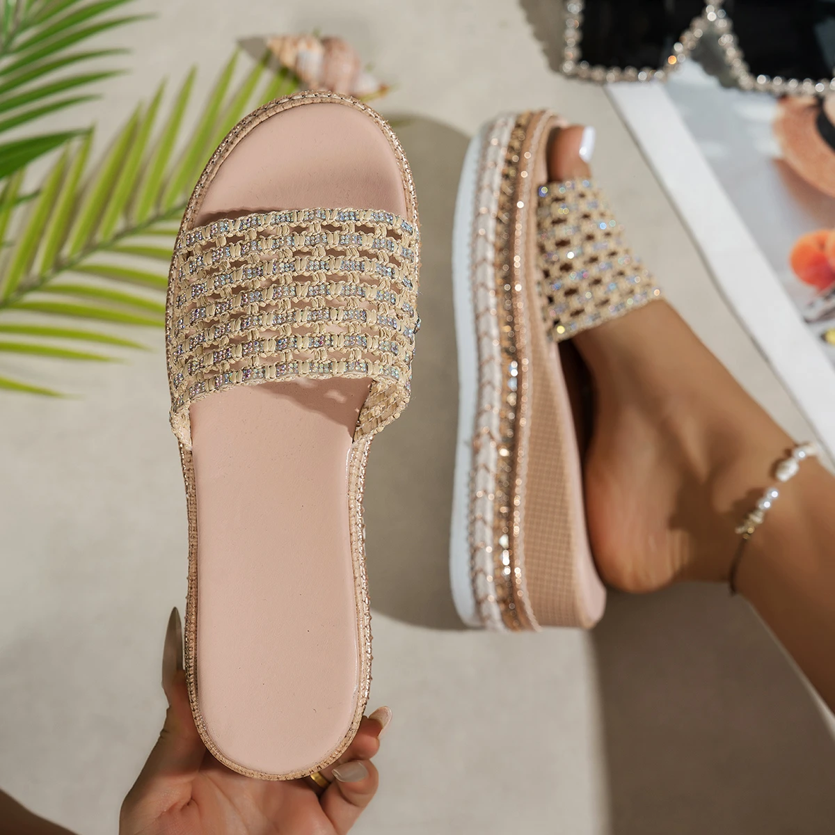 Summer Women Platform Fashion Sandals New Round Toe Versatile Shoes Open Toe One Strap Non-slip Wedge Sandals Zapatos De Mujer