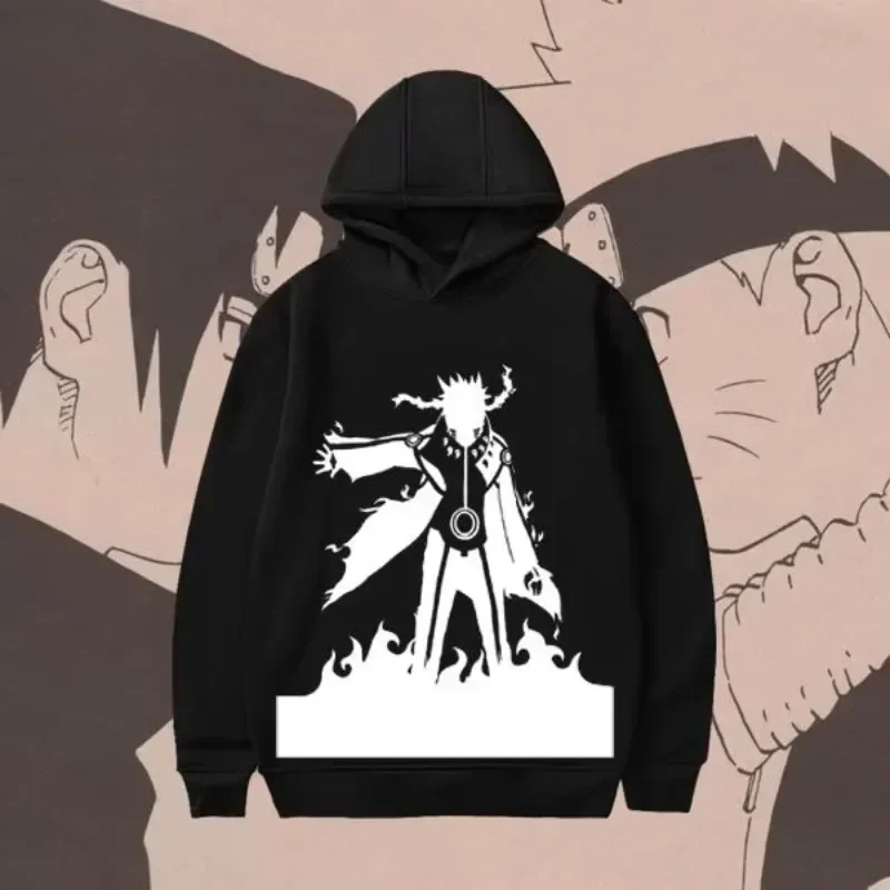 NARUTO Trend Explosion-Sudadera con capucha negra, símbolo del Clan Uchiha con silueta, ropa de calle de Anime con licencia, Jersey ligero