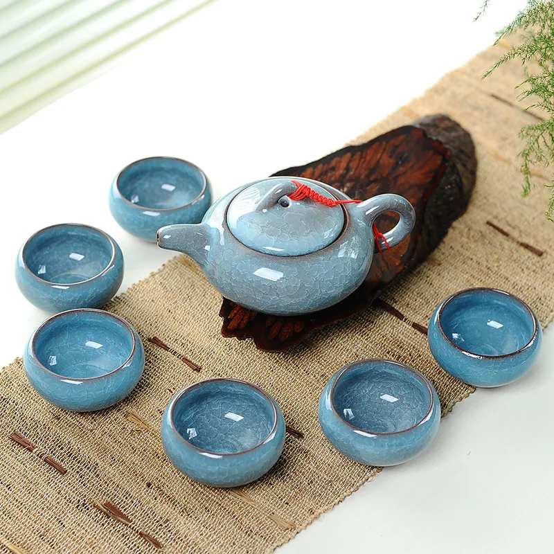 7pcs Ceramic Tea Set with Ice Cracked Glaze Ceramic Kung Fu Tea Cup Teapot Living Room Decoration Accessories Exquisite Gifts view 3