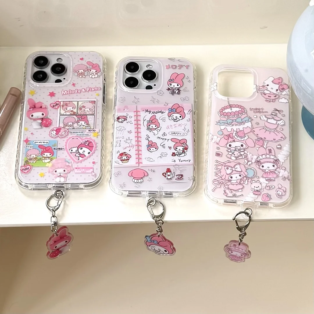

Cute Cartoon pink My Melody Same Accessory pendant Phone Case For iPhone 16 15 14 13 12 Pro Max Soft Silicone Cover